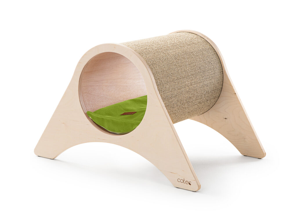 Drapak tunel dla kota – poduszka zielona, packshot do sklepu internetowego