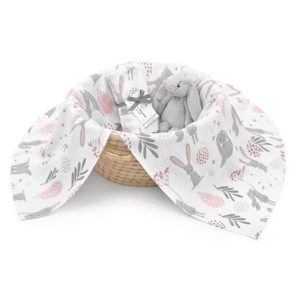 Fotografia produktowa Warszawa – otulacz dziecięcy w koszu, ujęcie do e-commerce i katalogu