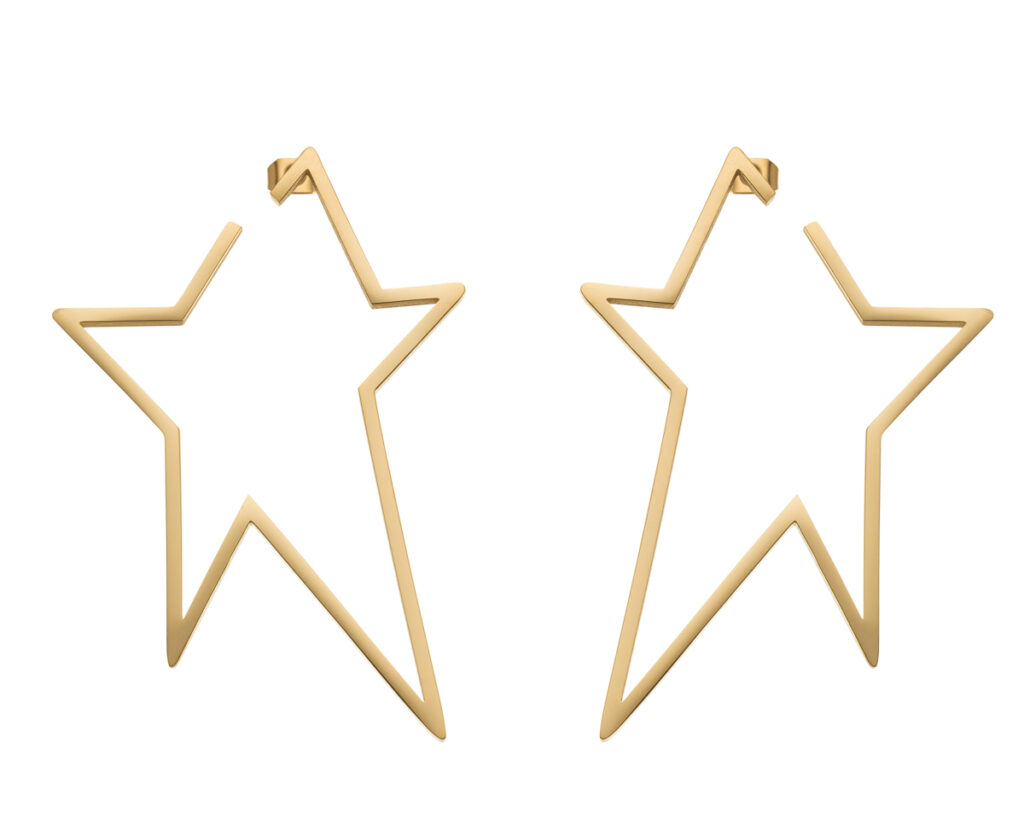 Kolczyki w kształcie gwiazdy kontur złote – zdjęcia produktowe biżuterii