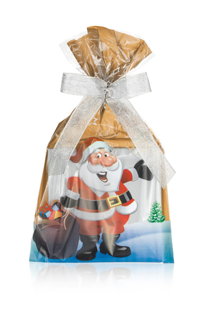 Fotografia produktowa opakowań w gwiazdki i śnieżynki – woreczki celofanowe na prezent