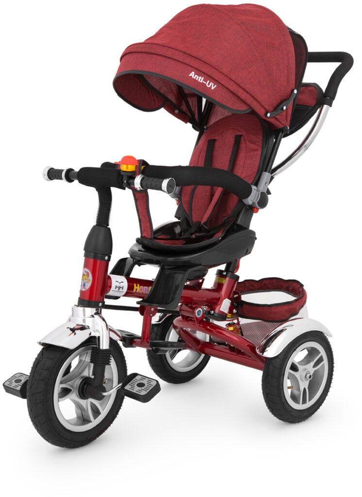Rower trójkołowy dziecięcy z wysokim oparciem (wersja czerwona) – packshot do katalogu