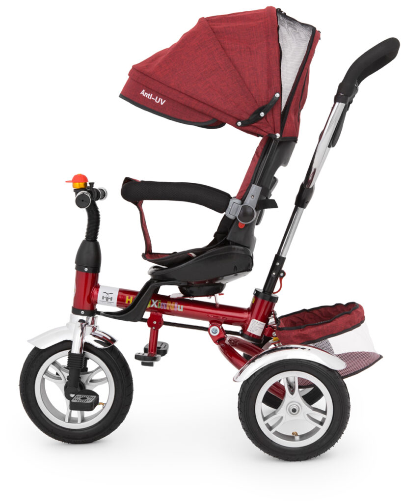 Rowerek trójkołowy z prowadnikiem i daszkiem (wersja różowa) – fotografia produktowa e-commerce