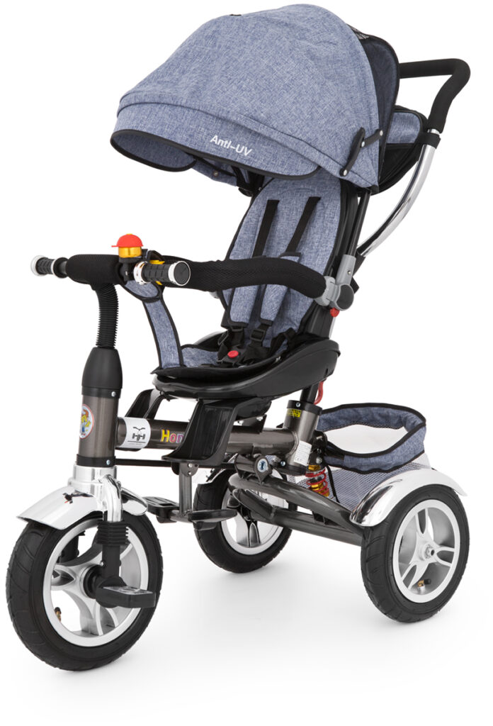 Rower trójkołowy dziecięcy z daszkiem (wersja niebieska) – packshot na białym tle Siedlce